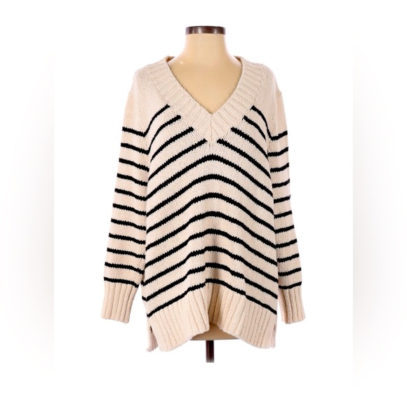 Zara Sweaters - ZARA Comfy Striped Knit Korean Style Layering Oversized V-neck Sweater - Small